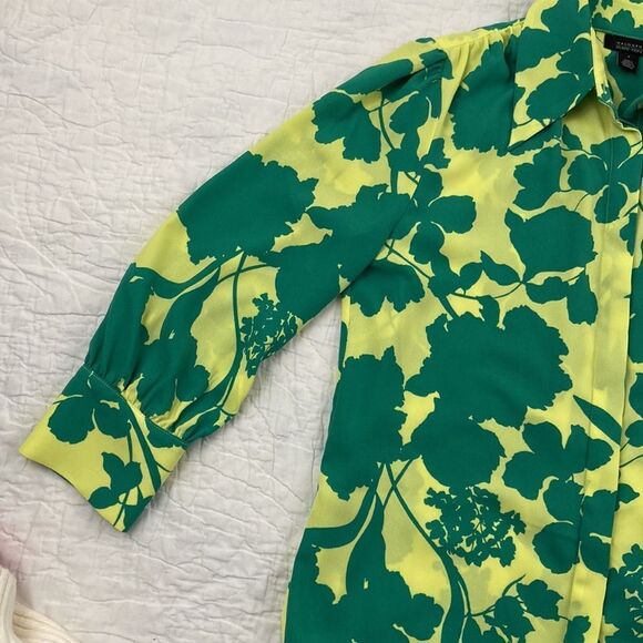 Halogen Green Floral Puffed Sleeve Blouse size Small - Picture 2 of 9
